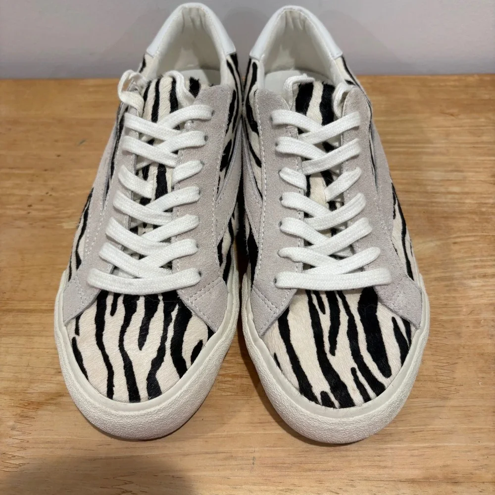 Madewell Zebra‎ Print Sidewalk Low Top Sneakers White Size 9 Calf Hair AE247